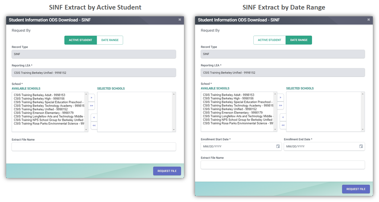 SINF ODS Extract Modal