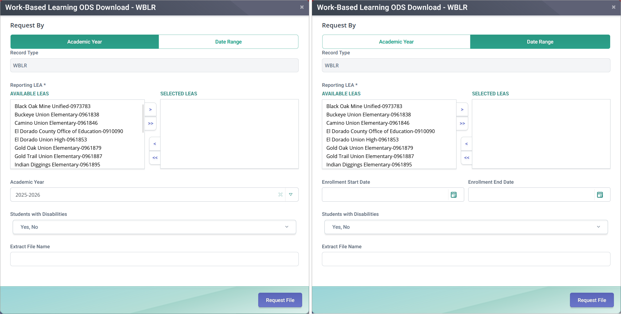 WBLR ODS Extract Modal