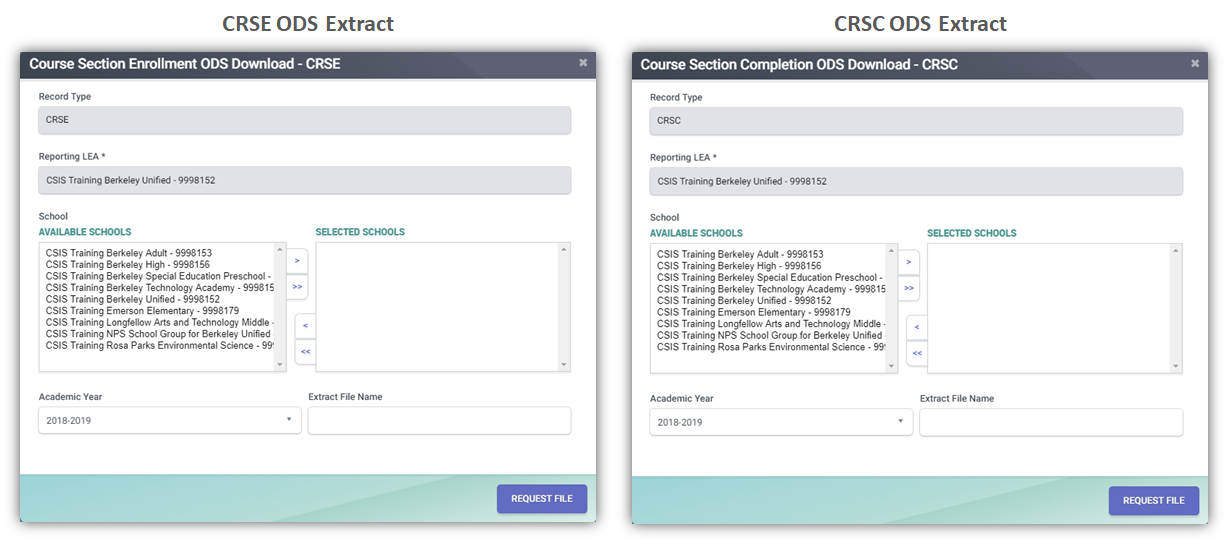 CRSE and CRSC RealTime Extract Modal
