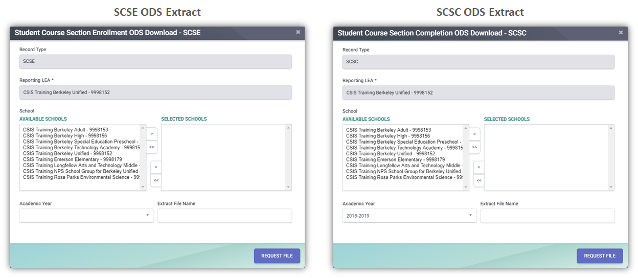 SCSE and SCSC RealTime Extract Modal
