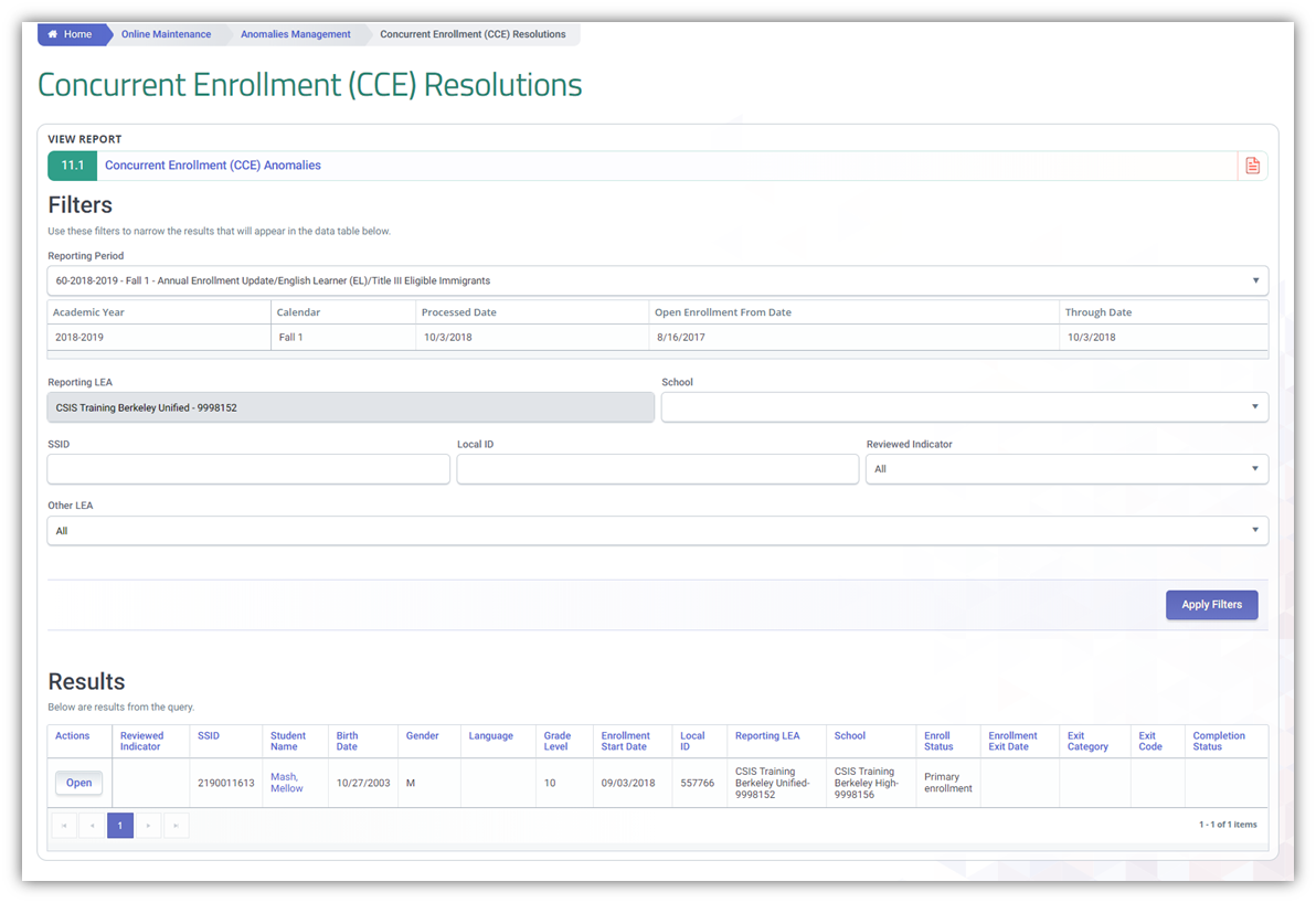 CCE Resolution Detail Interface