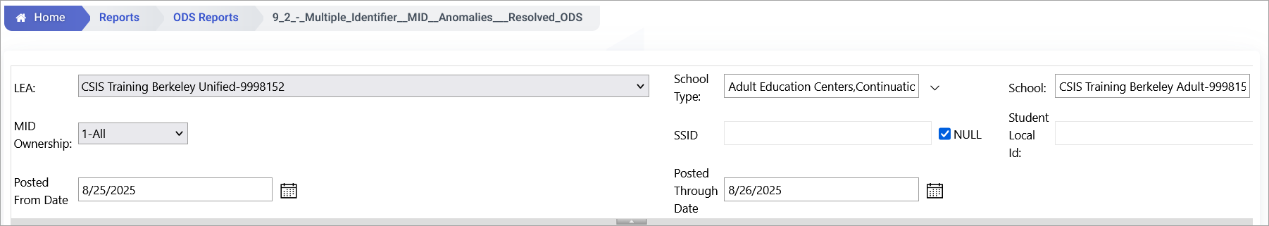 Resolved MID Report Filters