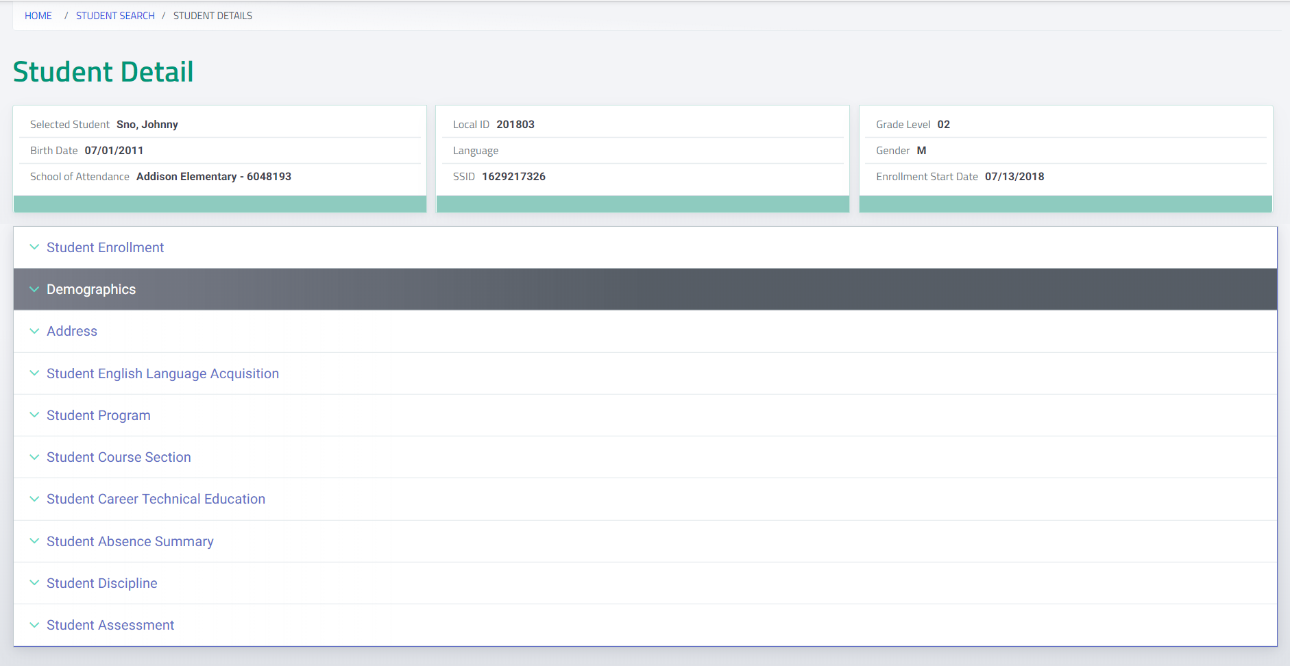 Student Information Details - CALPADS User Manual