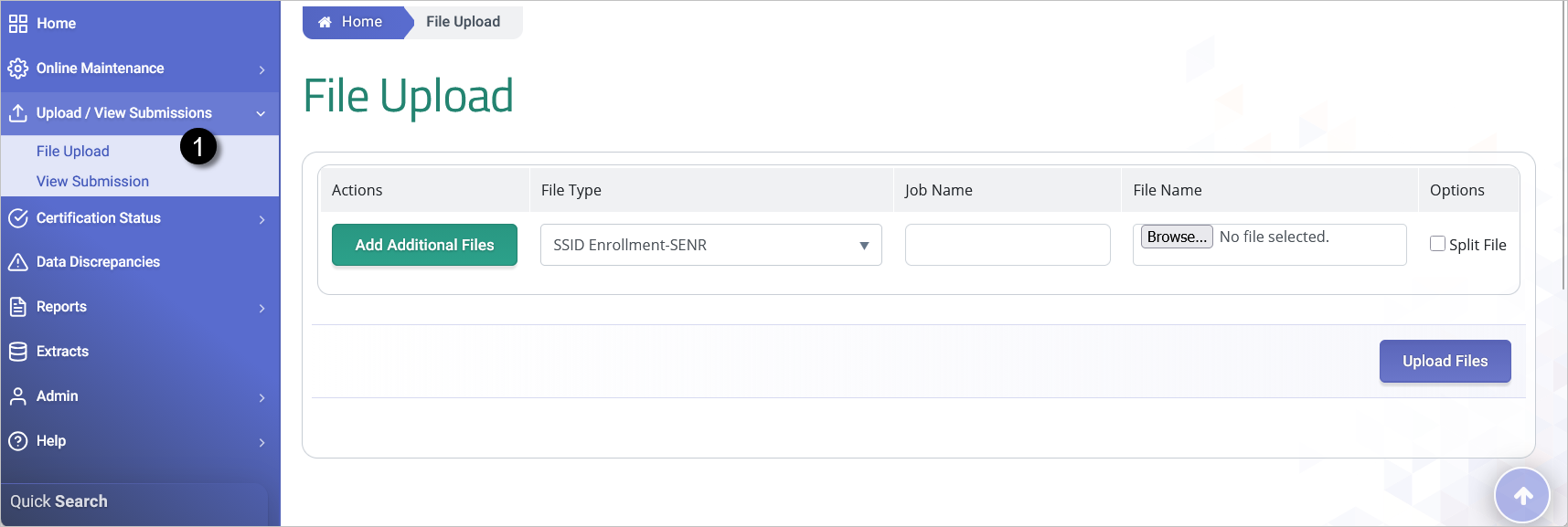 Image showing Upload/ File upload link from Left Navigation.